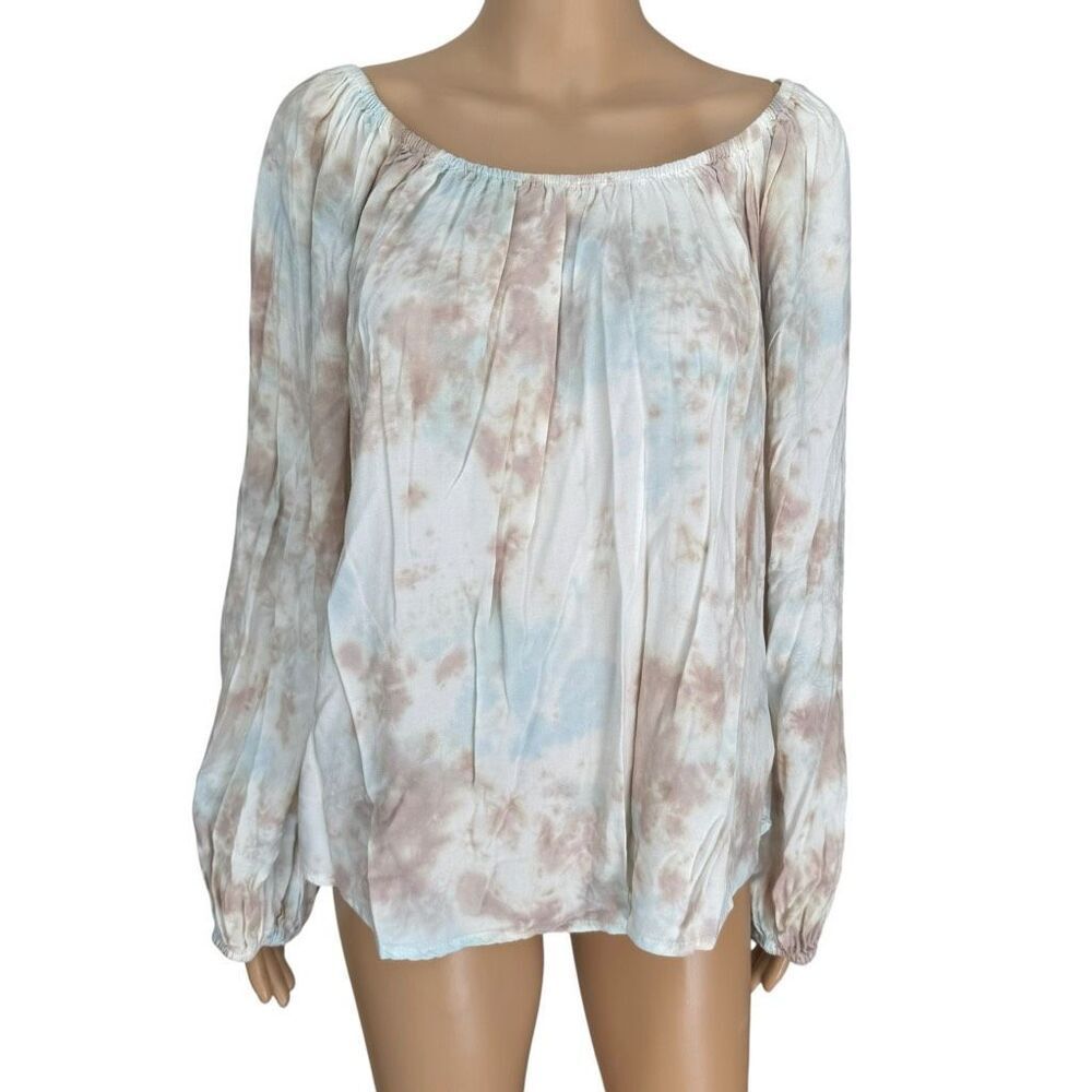 Karen Kane Women’s Tie-Dye Peasant Blouse Sz M off-shoulder Boho Balloon Sleeve